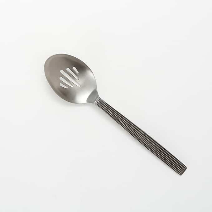 10"L Slotted Stainless Steel Serving Spoon, Wavy Aged