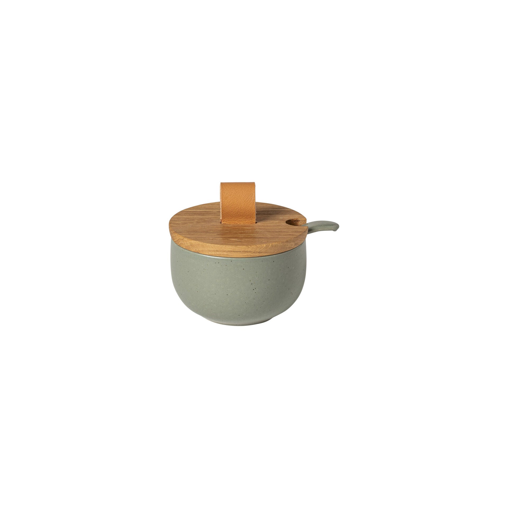 Pacifica Sugar Bowl With Oak Wood Lid And Spoon, 4", Artichoke