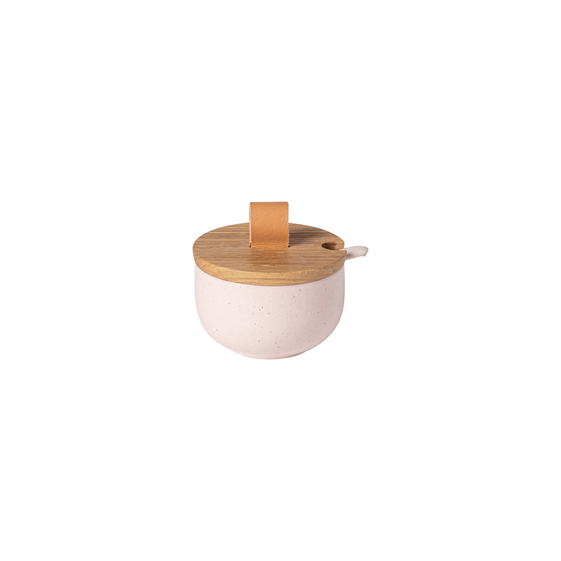 Pacifica Sugar Bowl With Oak Wood Lid And Spoon, 4", Marshmallow