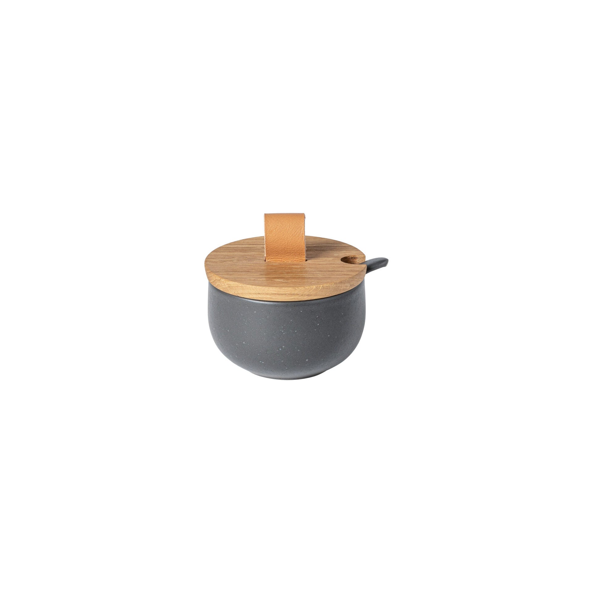 Pacifica Sugar Bowl With Oak Wood Lid And Spoon, 4", Seed Grey