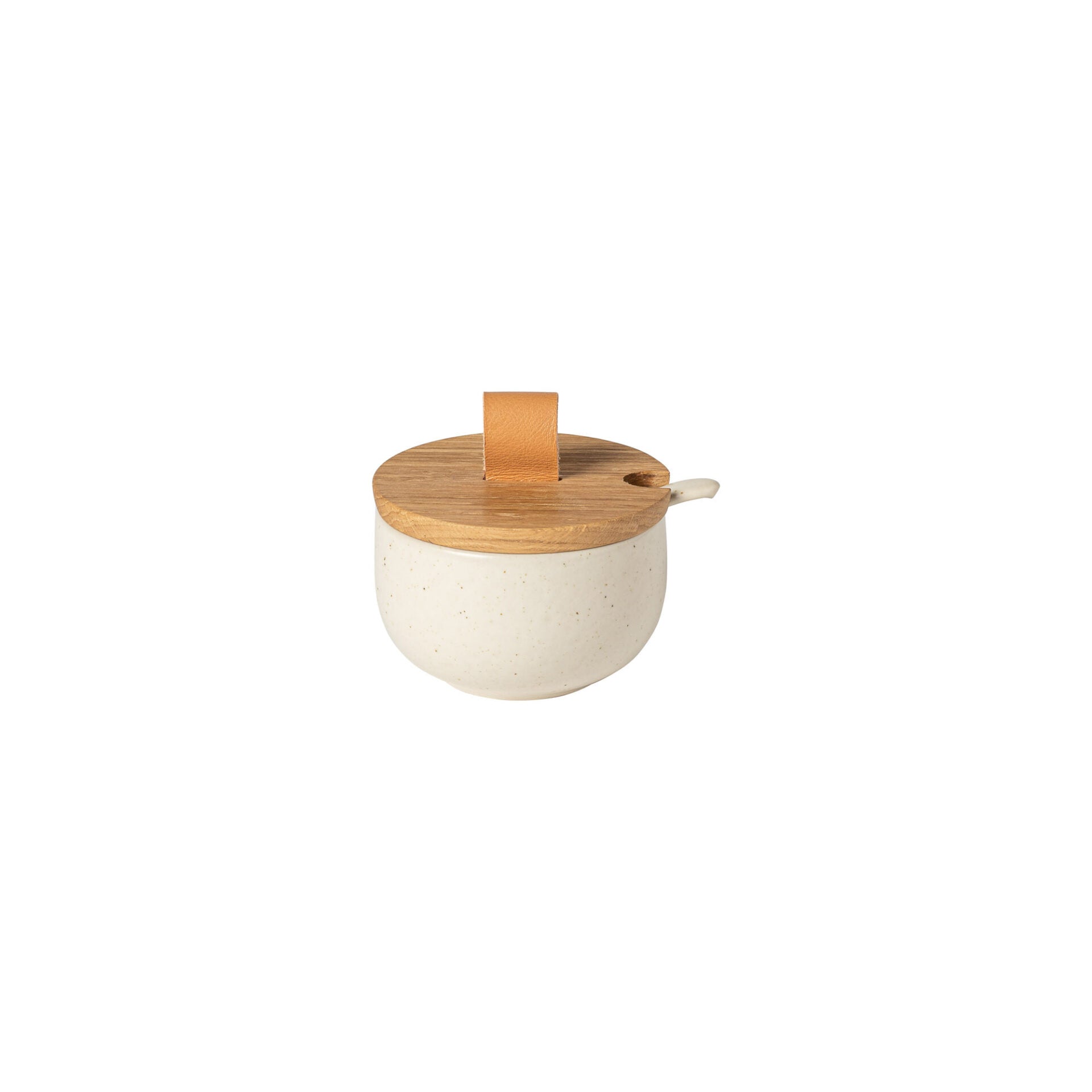 Pacifica Sugar Bowl With Oak Wood Lid And Spoon, 4", Vanilla