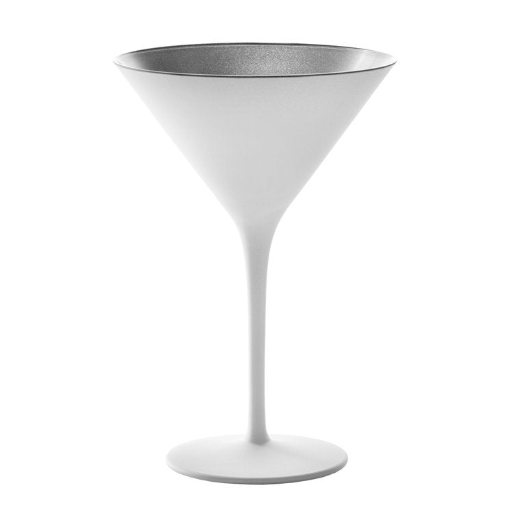 Stolzle Glisten Martini Glass Matte White & Silver, 8.5 oz.