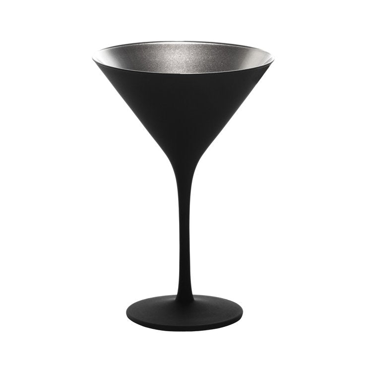 Stolzle Glisten Martini Glass Matte Black & Silver, 8.5 oz.