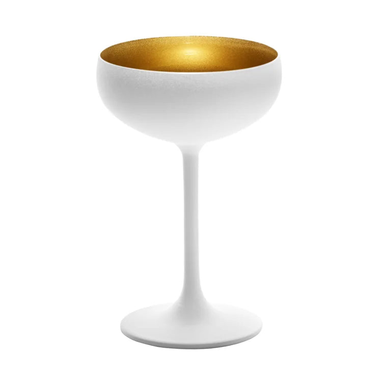 Stolzle Glisten Champagne Saucer Matte White & Gold, 8 oz.