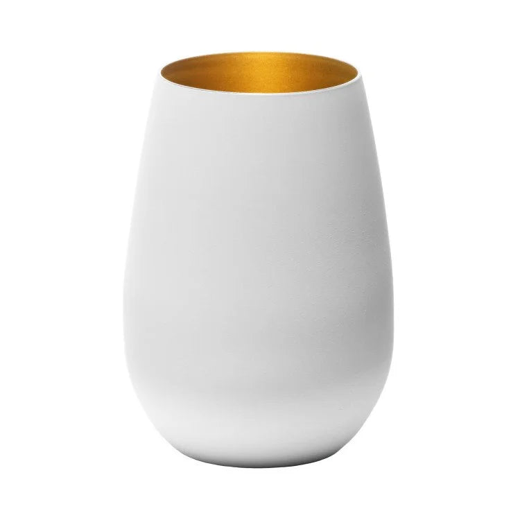 Stolzle Glisten Stemless Wine Glass Matte White & Gold, 16.5 oz.