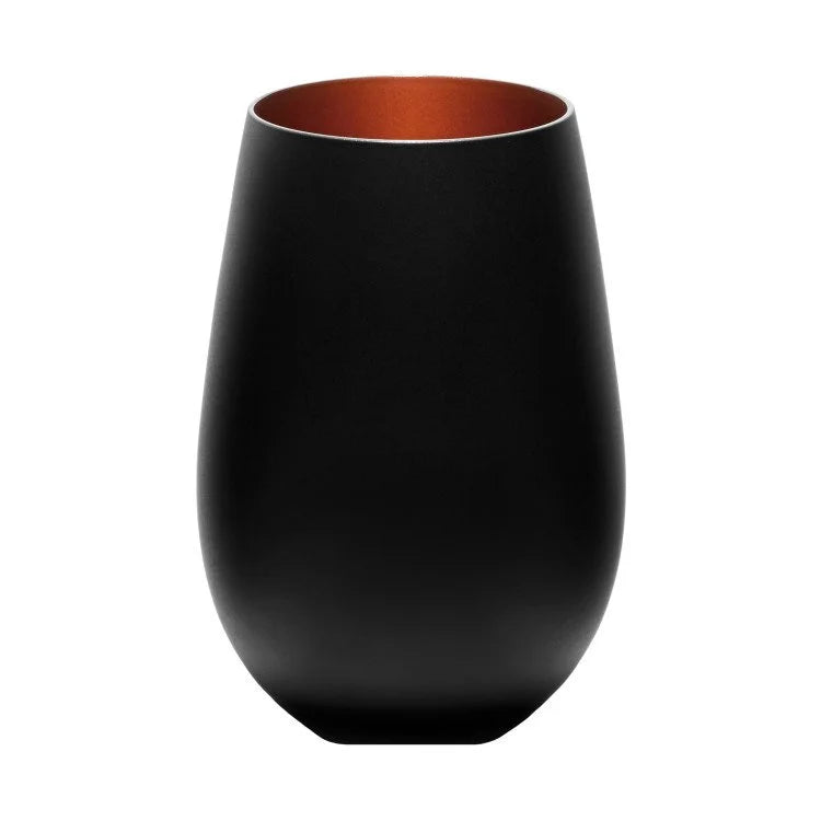 Stolzle Glisten Stemless Wine Glass Matte Black & Copper, 16.5 oz.