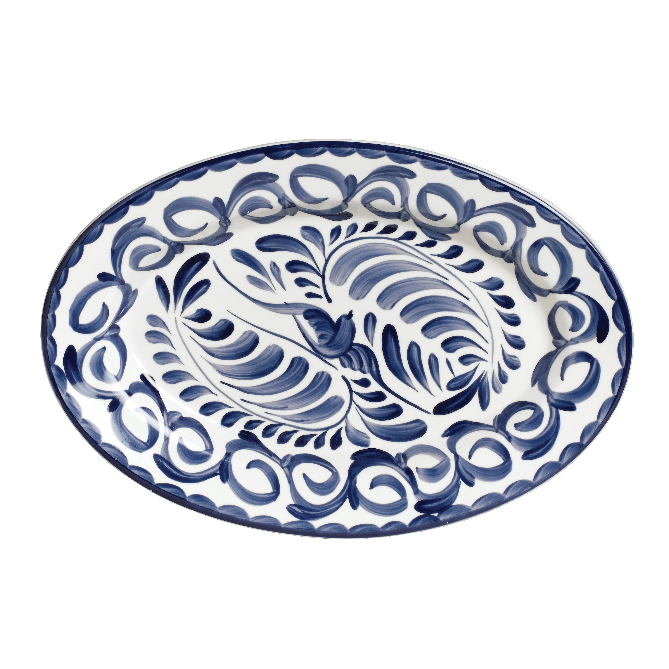 Rolled Edge Oval Platter 13.5" Dia. W 9.25" Puebla Blue