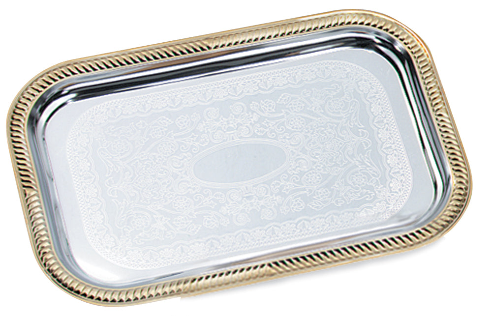 Large Odyssey rectangular serving tray with gold trim