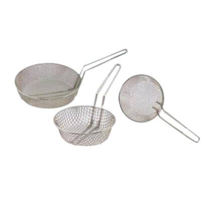 13-1/4" x 6-1/2" x 5-13/16"H Nickel Plated Fry Basket, Green Handle