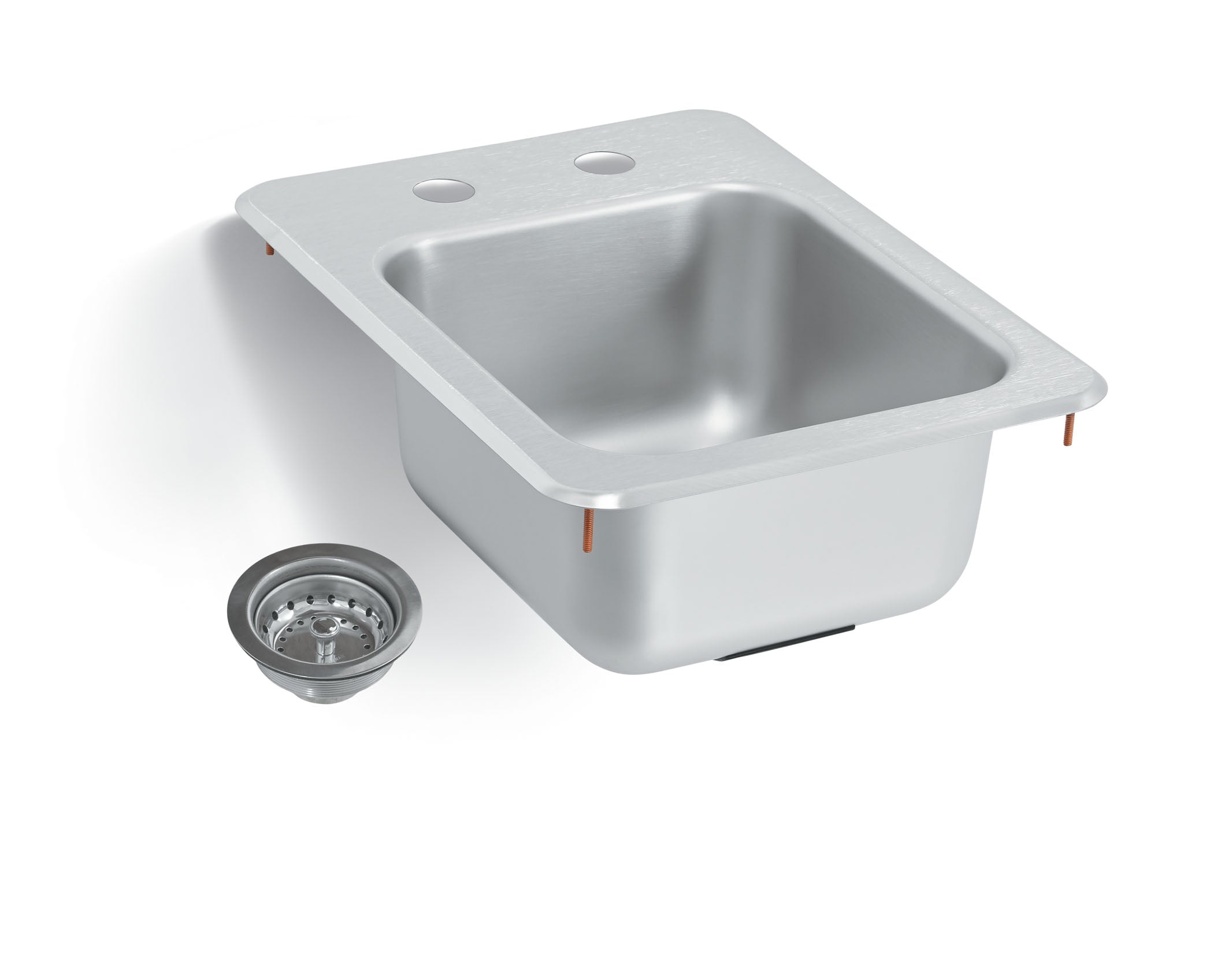 13" x 17" single-bowl stainless steel drop-in bar sink with 2 faucet holes and sink strainer
