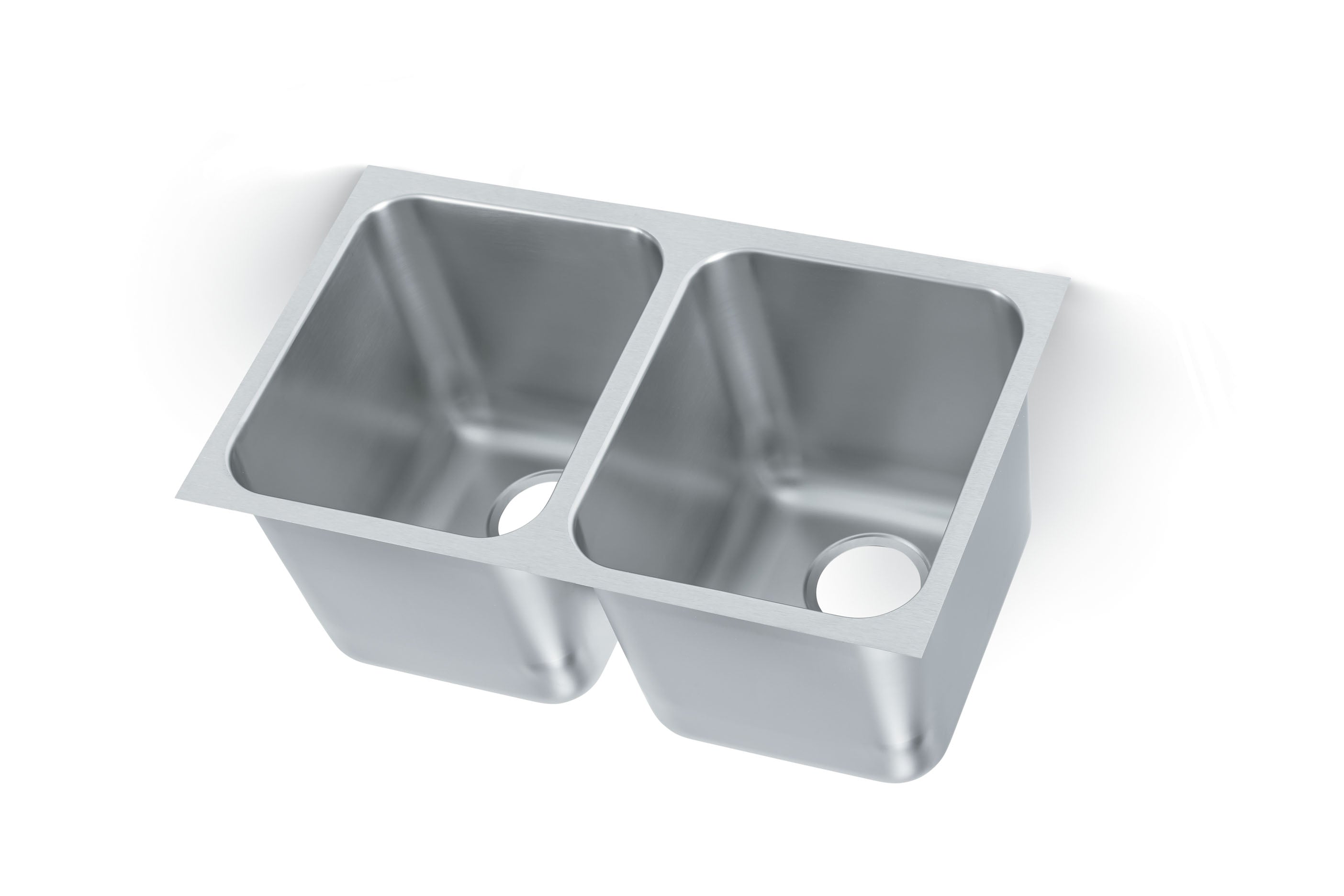 Undermount/Welded-In Sinks - 27" x 16" x 12" double-bowl stainless steel weld-in or undermount sink with 3-1/2" drain openings - Super Heavy Weight Double Bowl Sink
