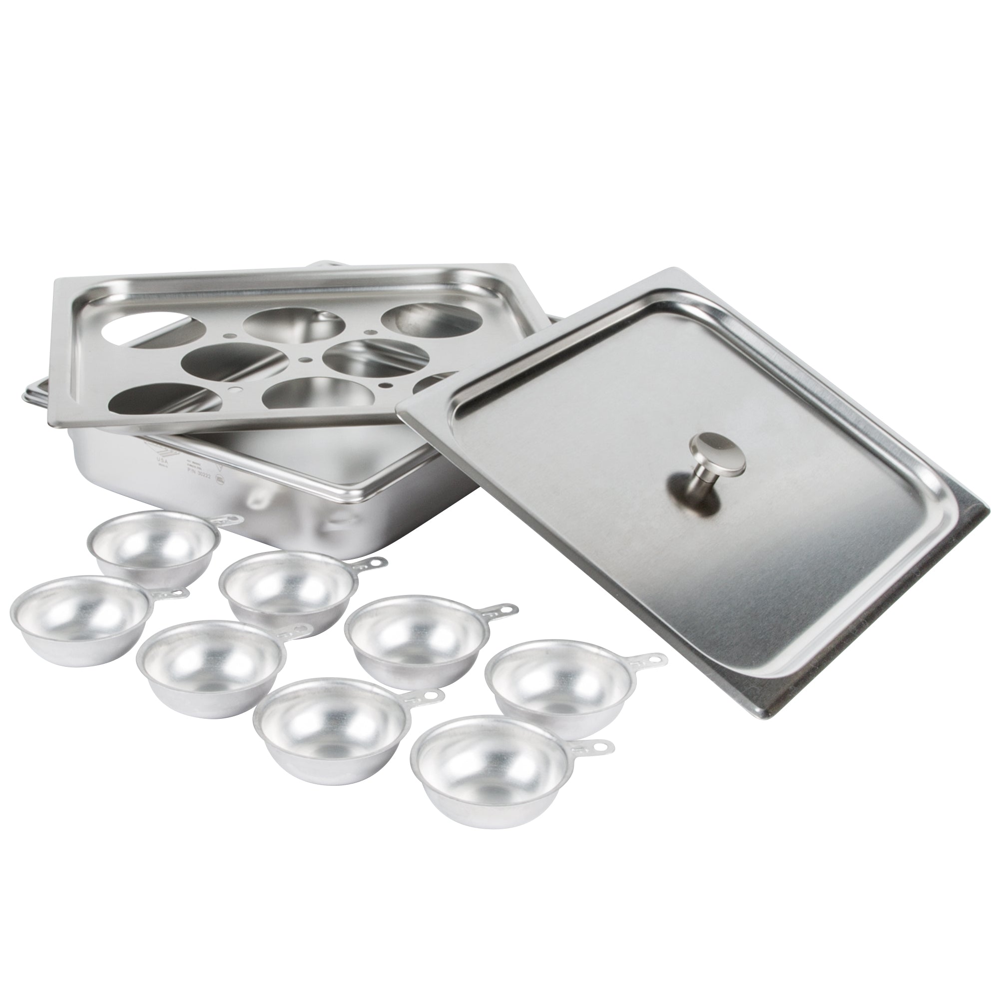 8-Hole Half-Size Stainless Steel Egg Poacher Set with Aluminum Poaching Cups