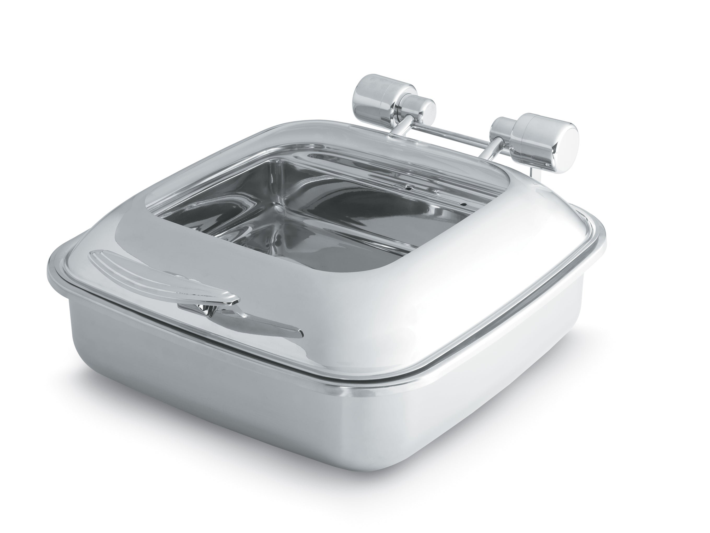 6-quart Intrigue® glass-top square stainless steel induction chafer with stainless steel food pan