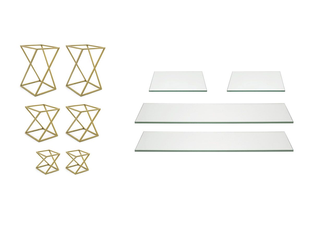 10-Piece Twist Riser Set, Clear Glass on Matte Brass
