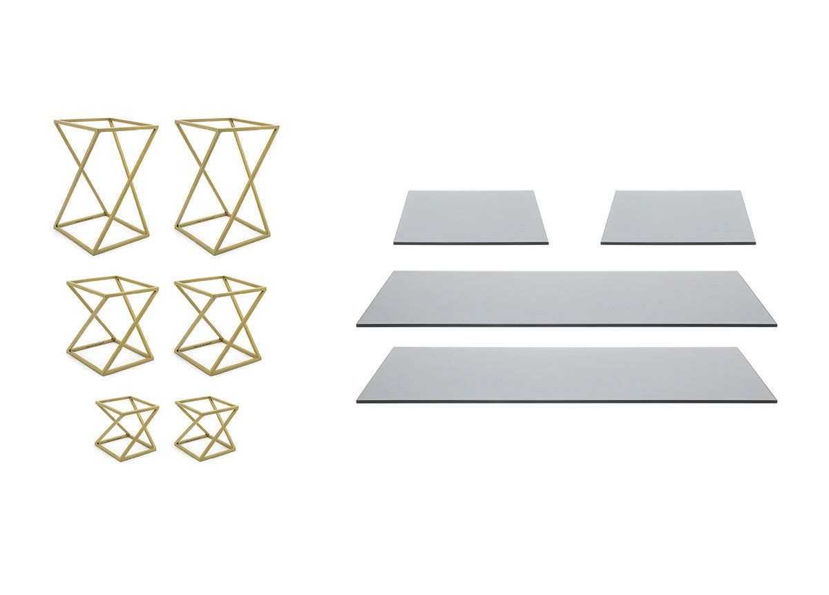 10-Piece Twist Riser Set, Smoke Glass on Matte Brass