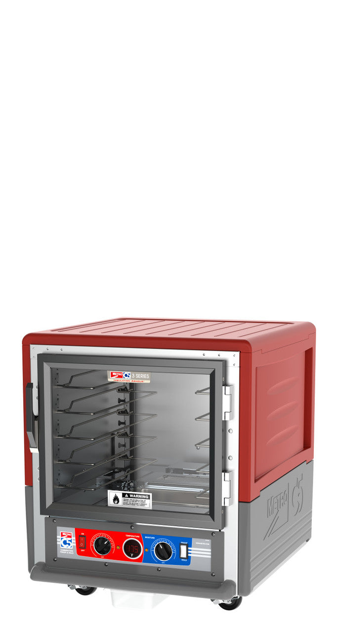 C5™ 3 Series Undercounter Red Insulation Armour™ Low Wattage Heated Holding Cabinet w/ (10) Pan Capacity, Lip Load Slides, Clear Door, 120v