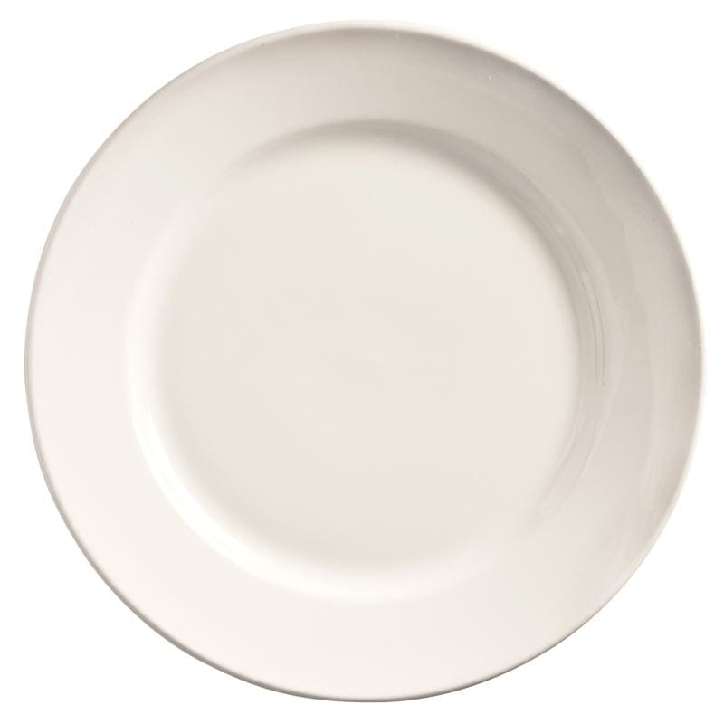 Porcelana 9" Round Wide Rim Plate, Bright White