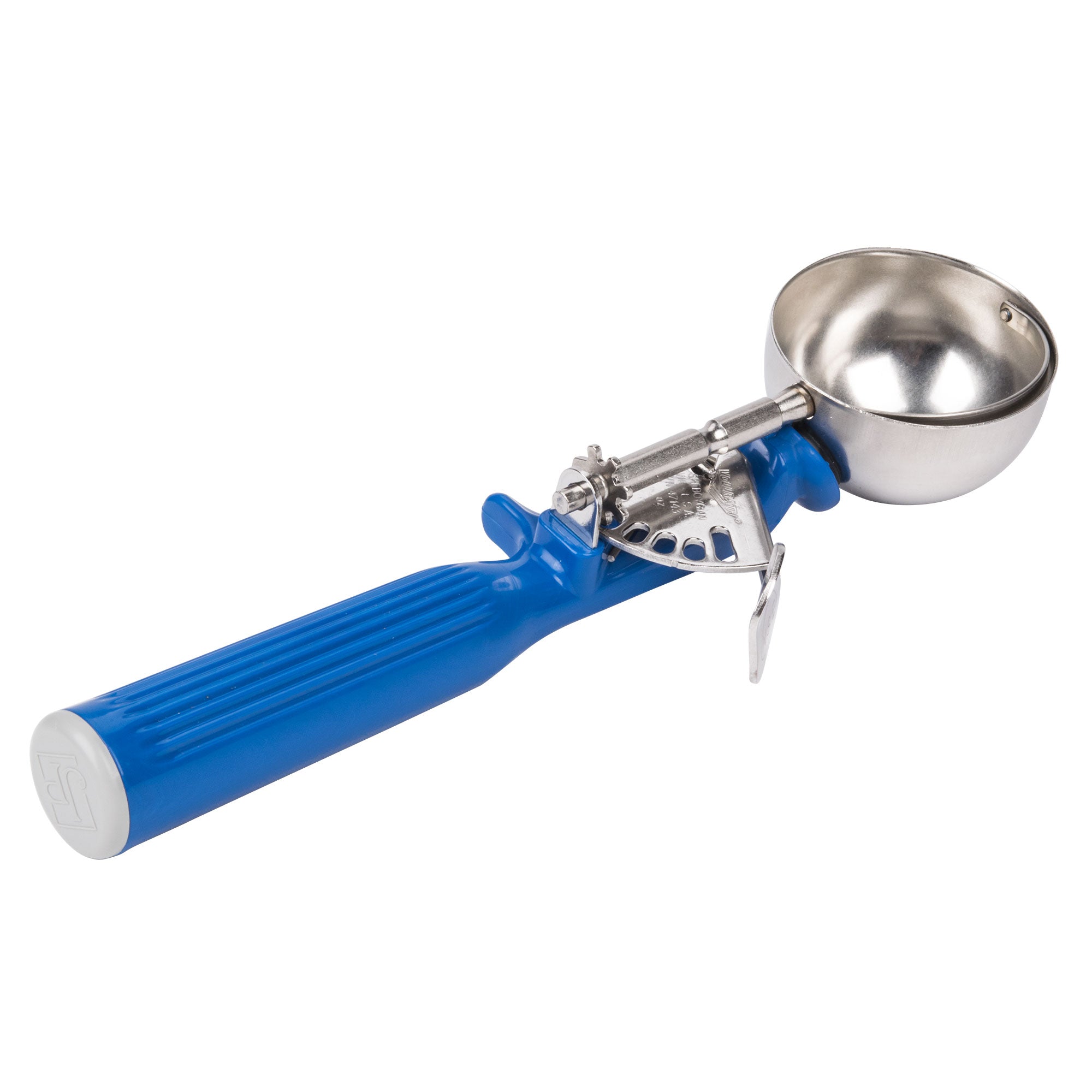 2-ounce disher with one-piece dark blue handle