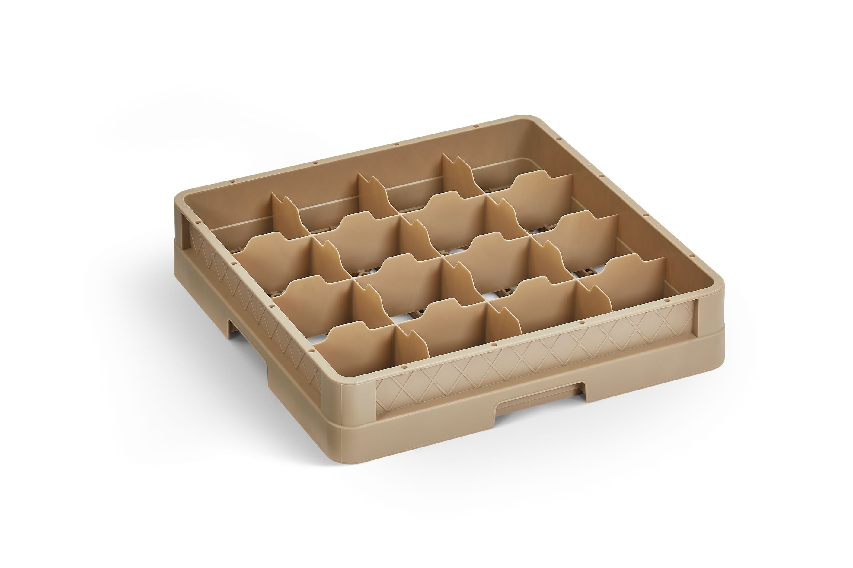 Full-Size Traex® Closed Wall 16 compartment cup rack 6-3/8" Inside Heightwith One Extenders in Beige