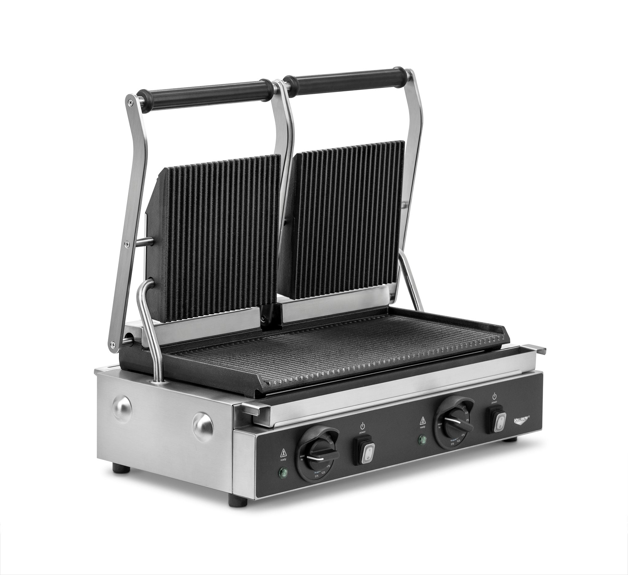 208- To 240-Volt Double Panini Sandwich Grill with Cast-Iron Grooved Plates and Nema 6-20p Plug