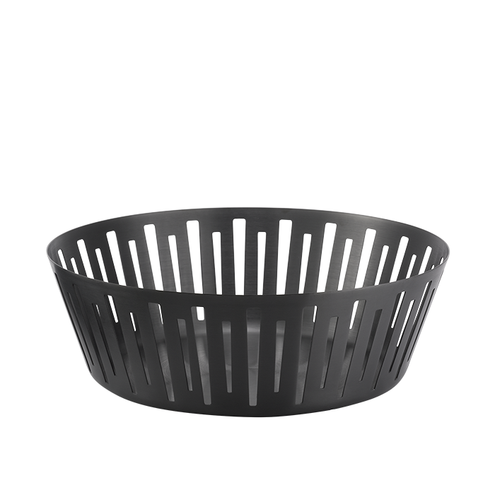 Round Bread Basket, 12", Silver Stainless, Black