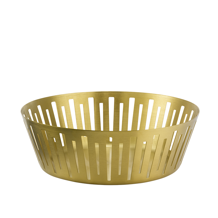 Round Bread Basket, 12", Silver Stainless, Vintage Gold