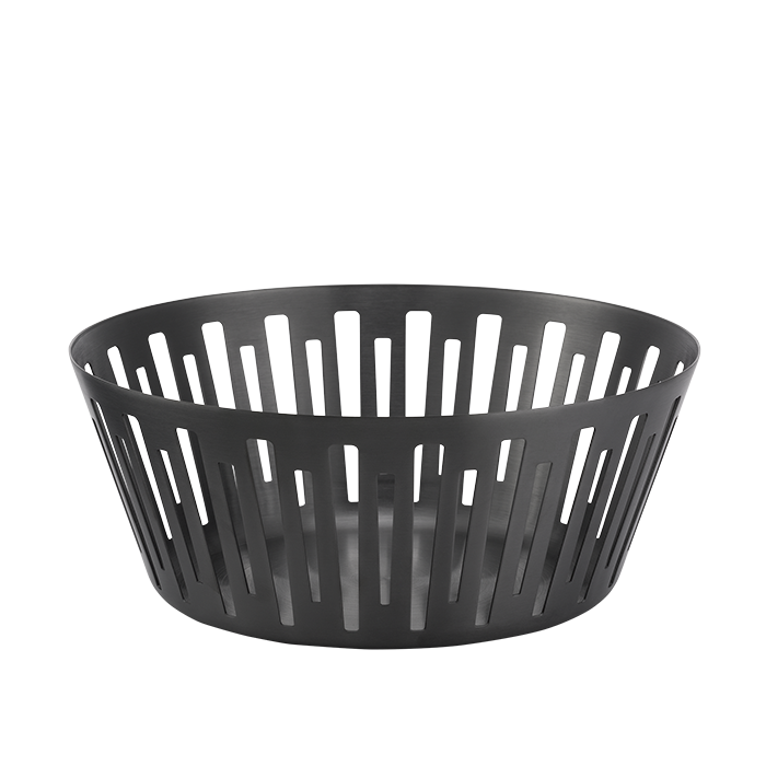 Round Bread Basket, 9", Silver Stainless, Black