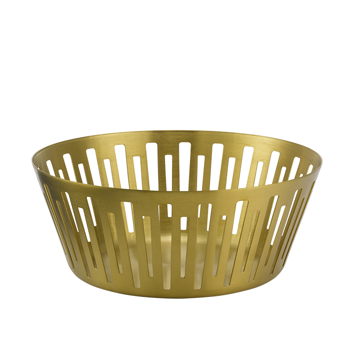 Round Bread Basket, 9", Silver Stainless, Vintage Gold