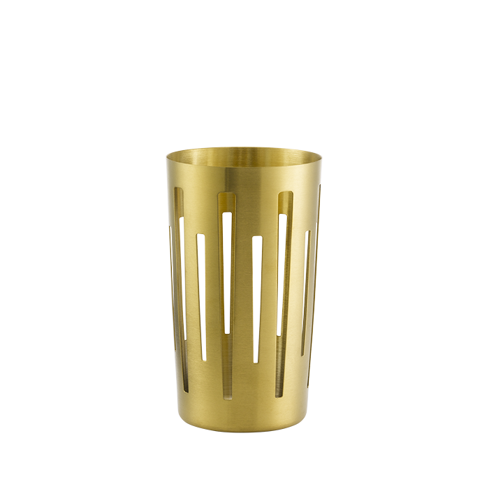 Tall Round Breadstick Basket, Silver Stainless, Vintage Gold