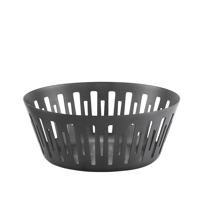 Round Bread Basket, 6.5", Silver Stainless, Black