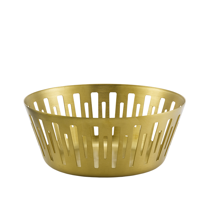 Round Bread Basket, 6.5", Silver Stainless, Vintage Gold