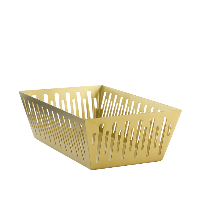 Rectangle Bread Basket, Silver Stainless, Vintage Gold
