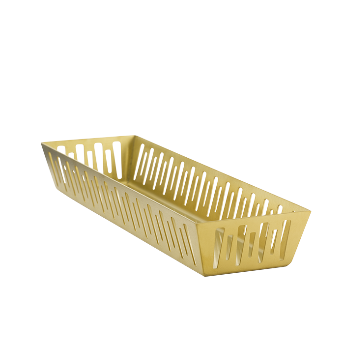 Narrow Rectangle Basket, Silver Stainless, Vintage Gold