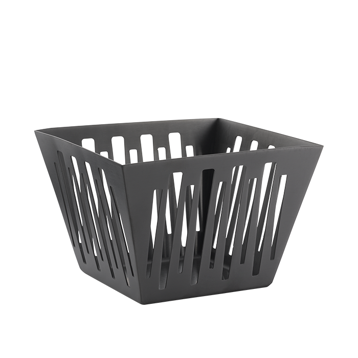 Square Flared Bread Basket in Silver Stainless, Black