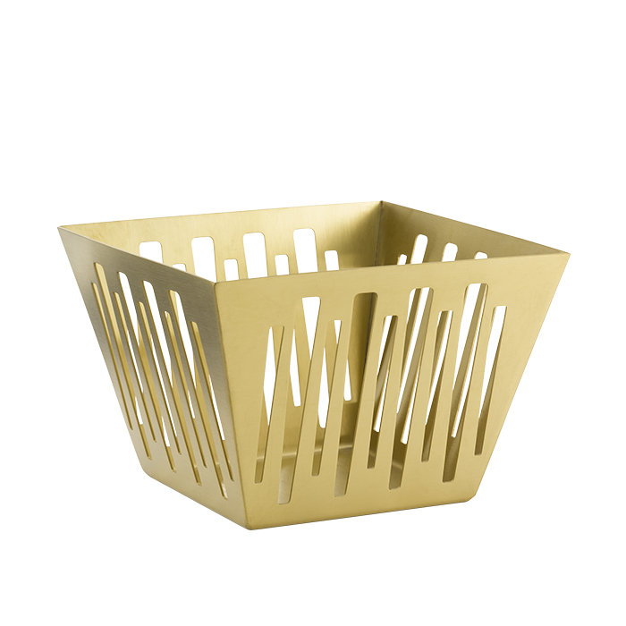 Square Flared Bread Basket in Silver Stainless, Vintage Gold