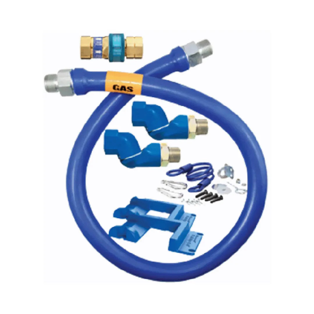 1"D Blue Hose™ Moveable Gas Connector Hose Assembly 48"L, Stainless Steel Braid, SnapFast® QD, 2 Swivel MAX®, Safety Set®, SKU 16100BPQ2SR48BXPS