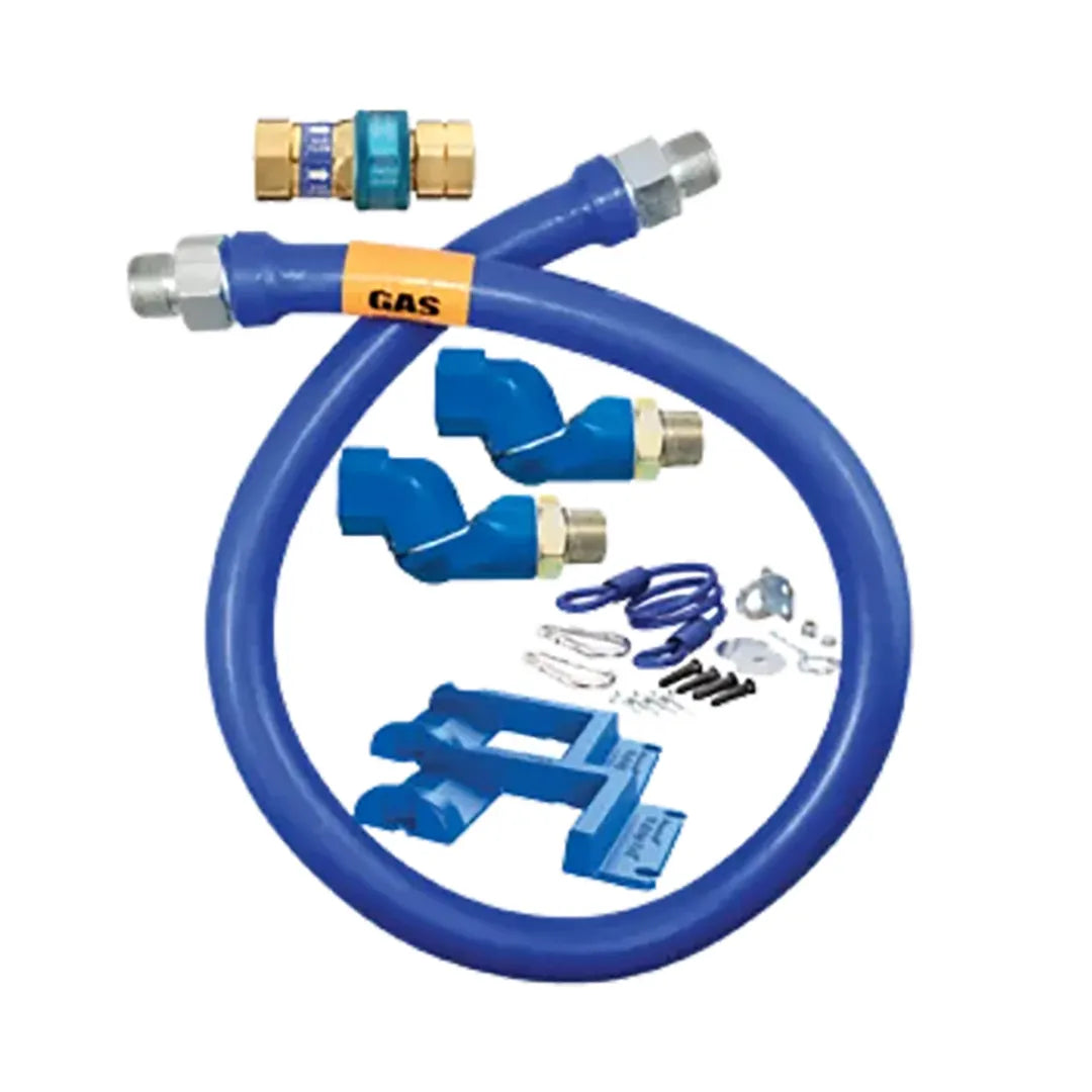 1"D Blue Hose™ Moveable Gas Connector Hose Assembly 48"L, Stainless Steel Braid, SnapFast® QD, 2 Swivel MAX®, Safety Set®, SKU 16100BPQ2SR48PS
