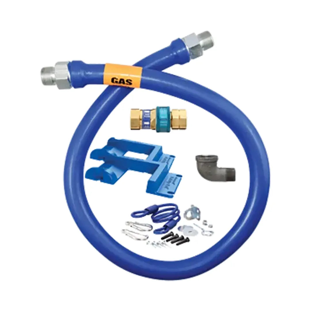 1"D Blue Hose™ Moveable Gas Connector 48"L, Stainless Steel Braid, SnapFast® QD, Street Elbow, Restraining Cable, Safety Set®