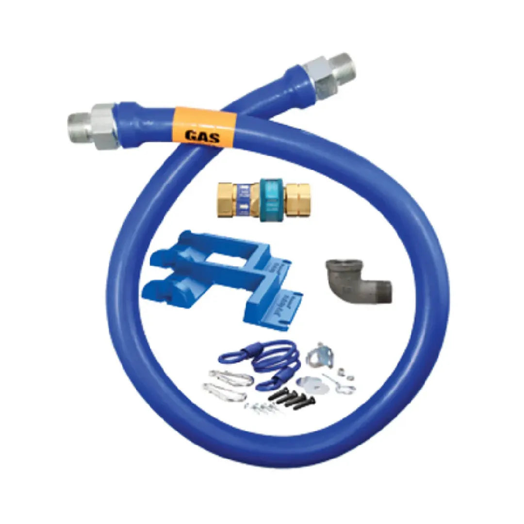 1"D Blue Hose™ Moveable Gas Connector 48"L, Stainless Steel Braid, SnapFast® QD, Elbow, Safety Set®