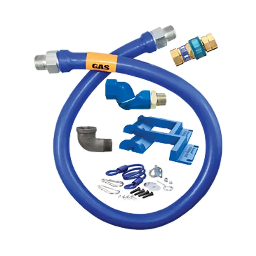 1"D Blue Hose™ Moveable Gas Connector Hose Assembly 48"L, Stainless Steel Braid, SnapFast® QD, Swivel MAX®, Safety Set®, SKU 16100BPQSR48BXPS