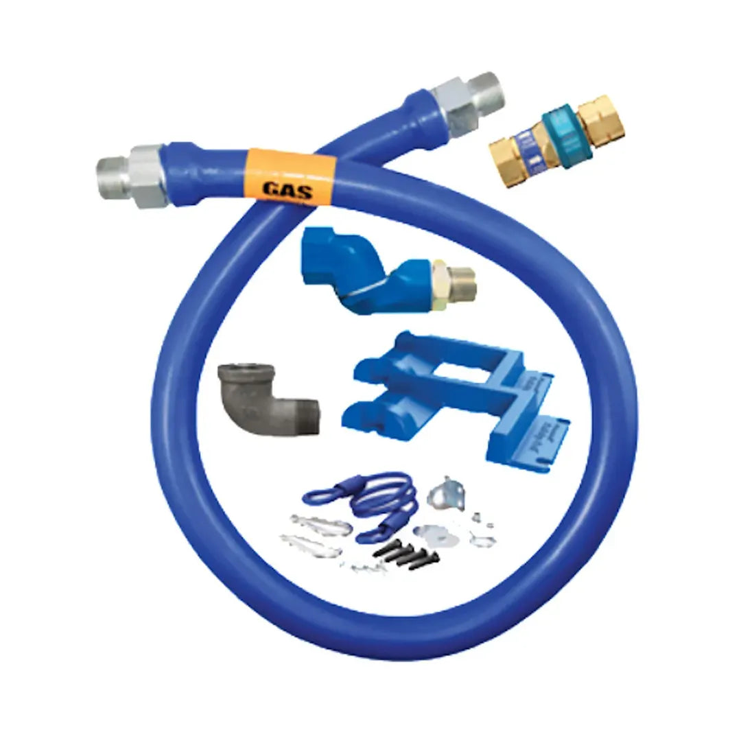 1"D Blue Hose™ Moveable Gas Connector Hose Assembly 48"L, Stainless Steel Braid, SnapFast® QD, Swivel MAX®, Safety Set®, SKU 16100BPQSR48PS