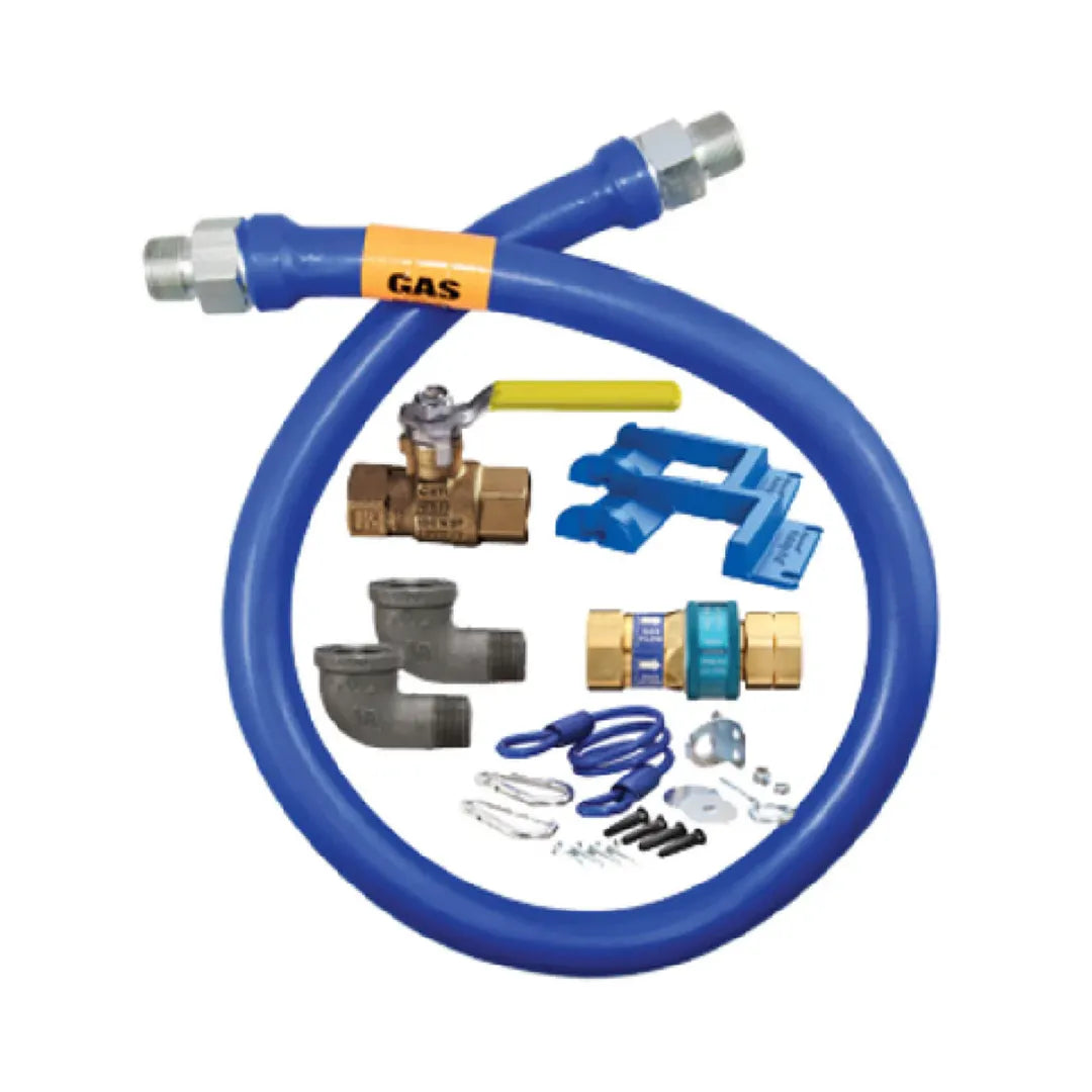 1"D Blue Hose™ Moveable Gas Connector Kit 24"L, Stainless Steel Braid, SnapFast® QD, Elbow, Safety Set®, Full Port Valve