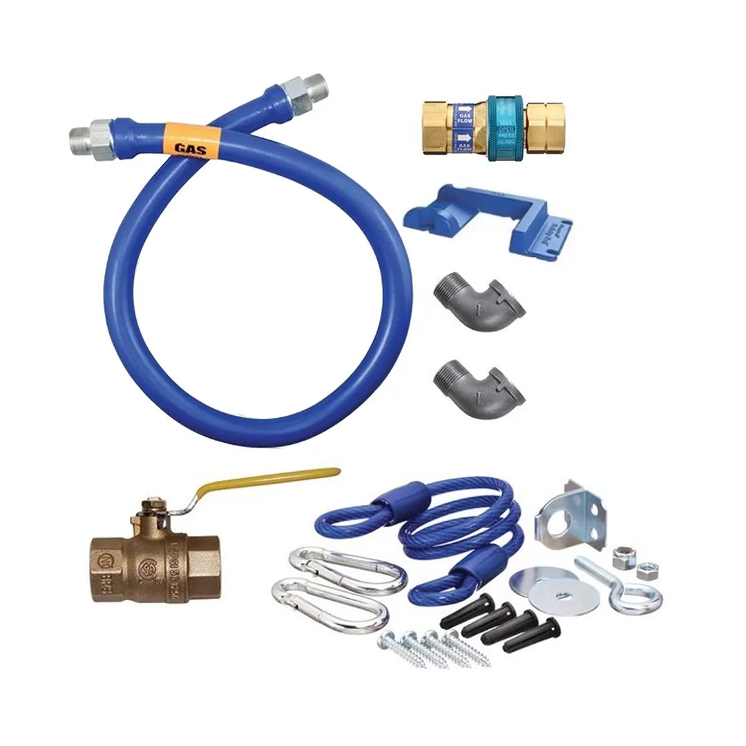 1"D Blue Hose™ Moveable Gas Connector Kit 60"L, Stainless Steel Braid, SnapFast® QD, Elbow, Safety Set®, Full Port Valve