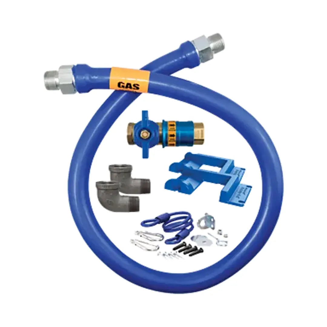 1"D Blue Hose™ Moveable Gas Connector Kit 48"L, Stainless Steel Braid, Safety Quik® QDV, Elbow, Safety Set®
