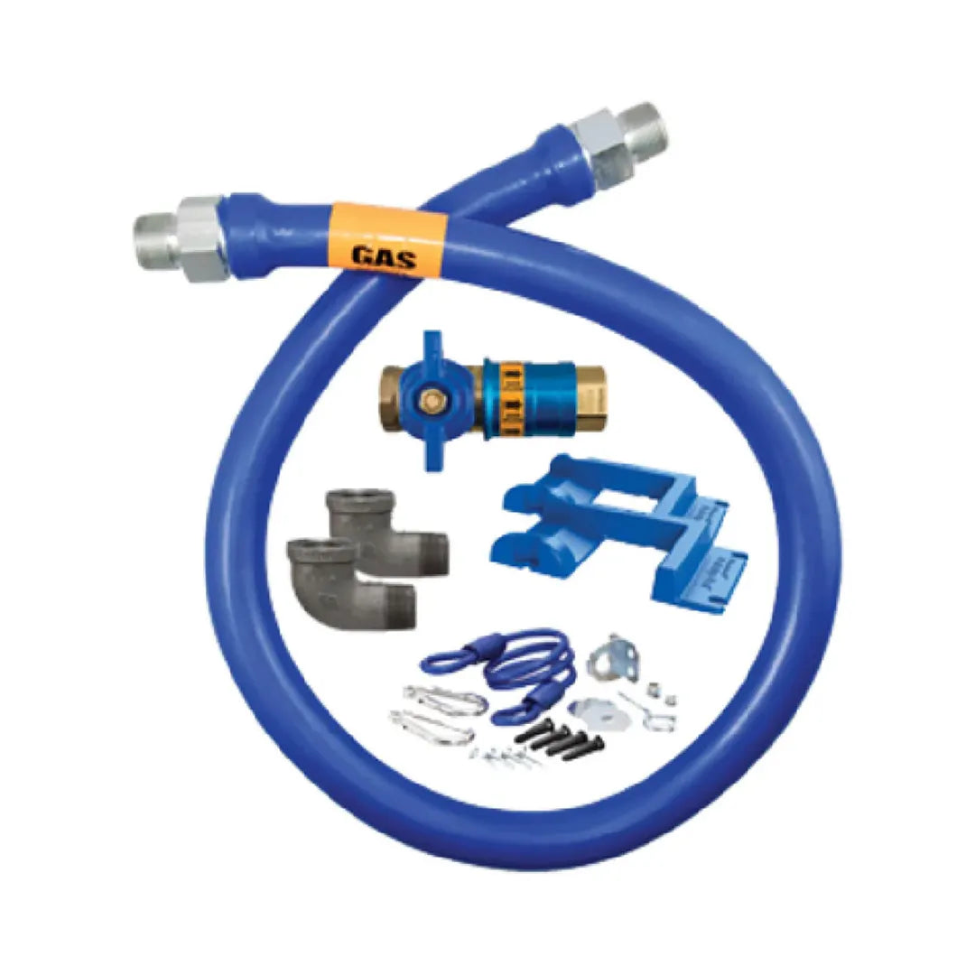 1"D Blue Hose™ Moveable Gas Connector Kit 60"L, Stainless Steel Braid, Safety Quik® QDV, Elbow, Safety Set®