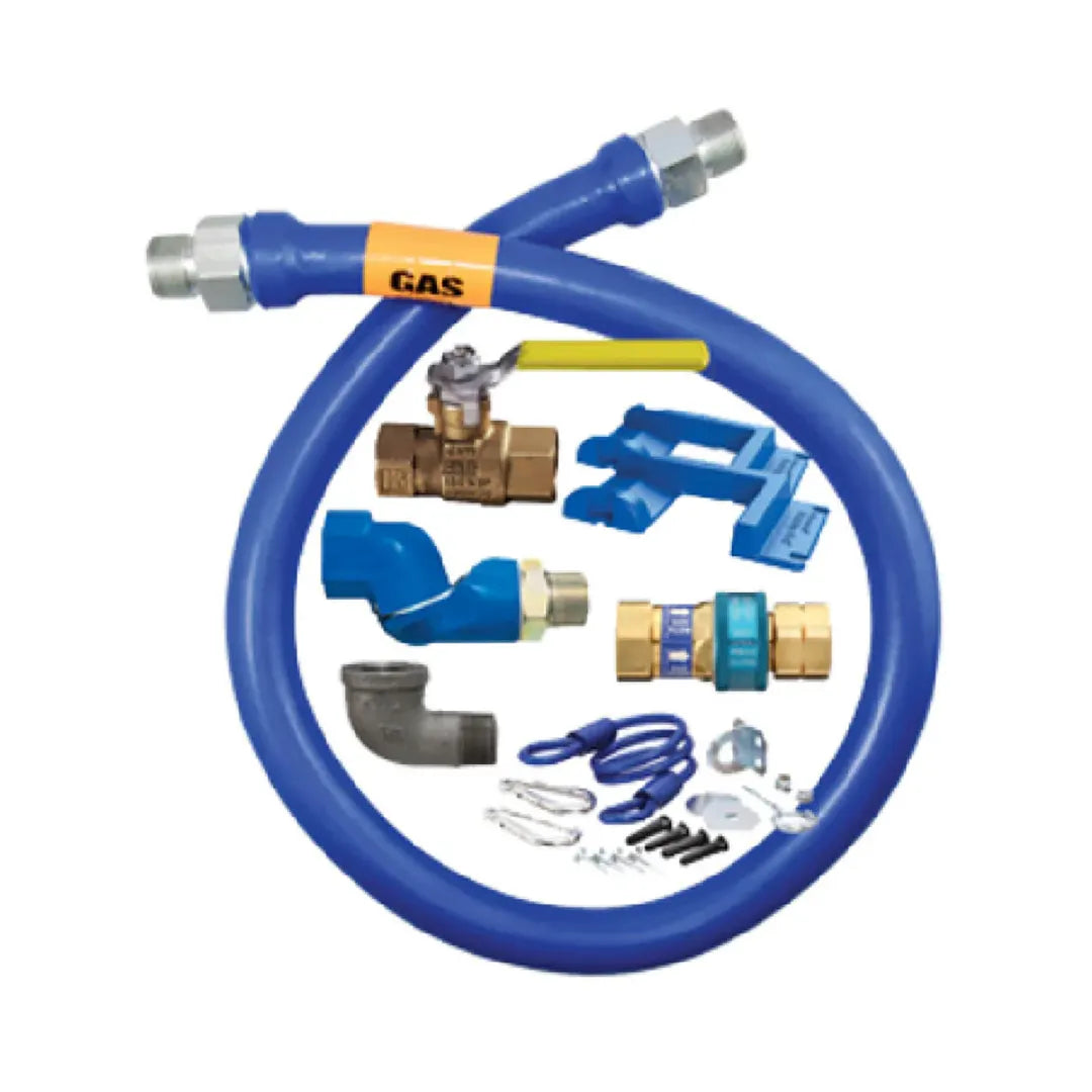 1"D Blue Hose™ Moveable Gas Connector Kit 60"L, Stainless Steel Braid, Swivel MAX®, Elbow, Safety Set®, Full Port Valve