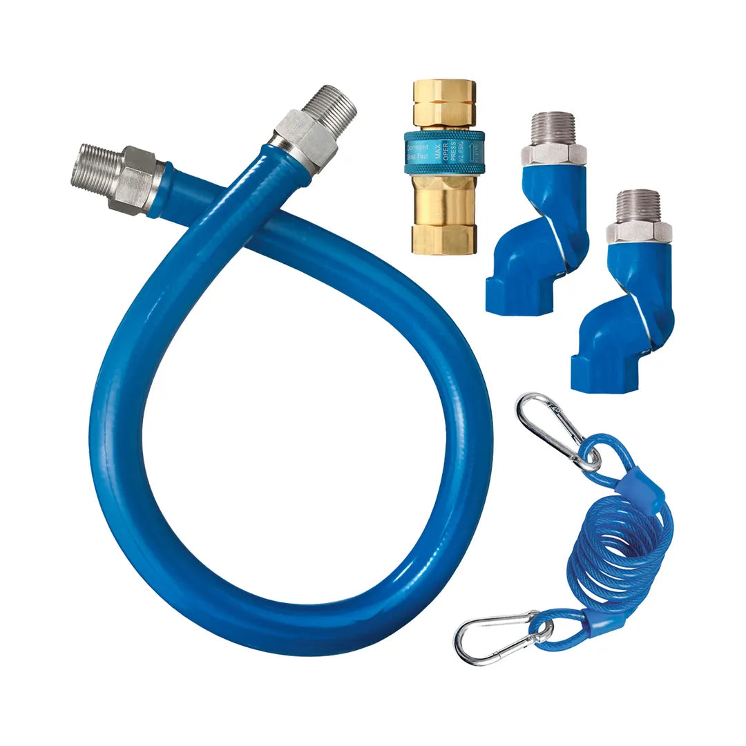 1/2"D Blue Hose™ Moveable Gas Connector Hose Assembly 48"L, Stainless Steel Braid, Retail Box, SnapFast® QD, 2 Swivel MAX®, Restraining Cable