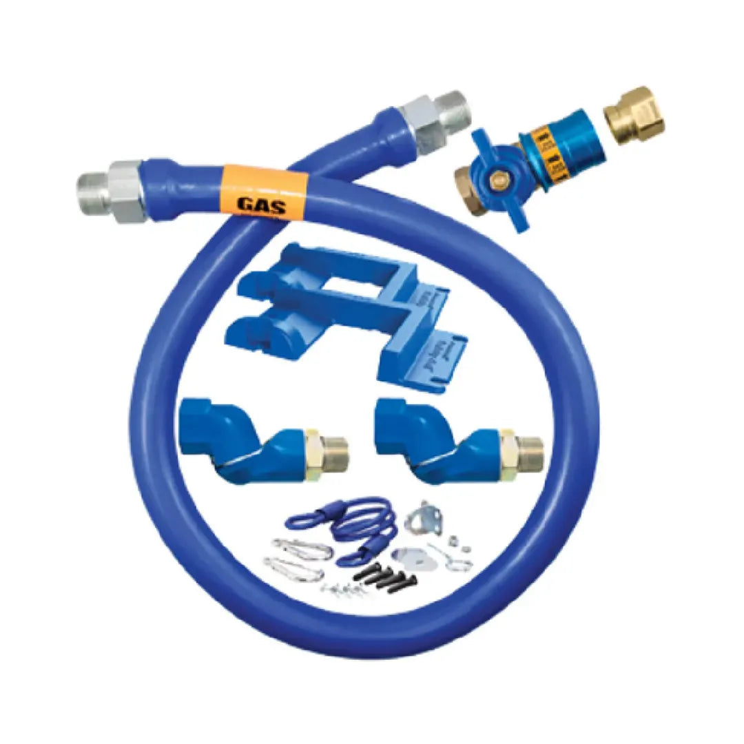1/2"D Blue Hose™ Moveable Gas Connector Kit 48"L, Stainless Steel Braid, Safety Quik® QDV, 2 Swivel MAX®, Restraining Cable, Safety Set®
