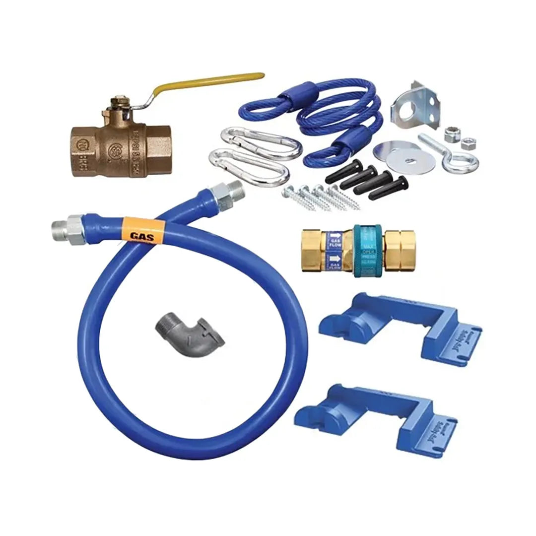 1/2"D Blue Hose™ Moveable Gas Connector Kit 36"L, Stainless Steel Braid, SnapFast® QD, Swivel MAX®, Elbow, Safety Set®, Full Port Valve