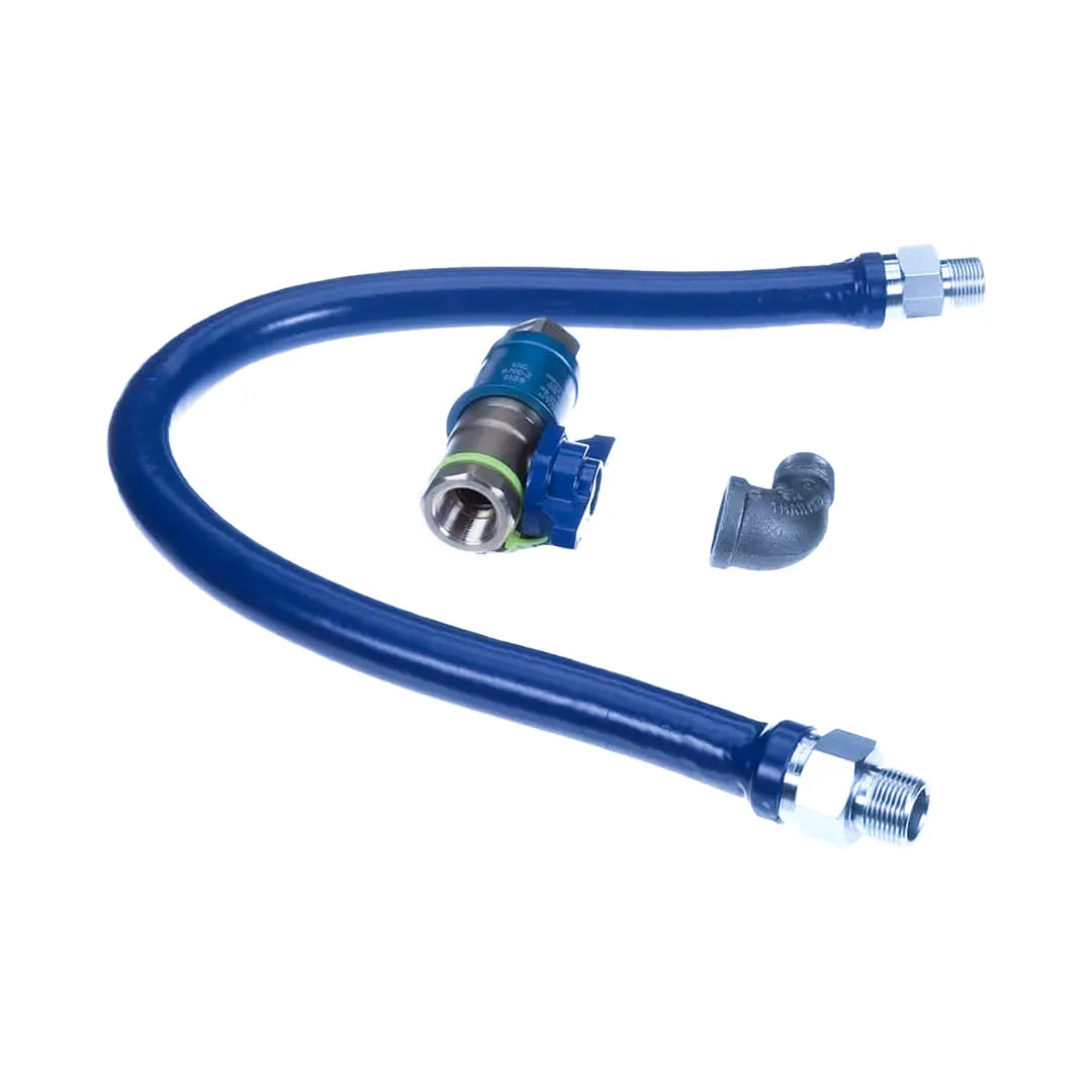 3/4"D Blue Hose™ Moveable Gas Connector Hose Assembly 36"L, Stainless Steel Braid, Retail Box, Safety Quik® QDV, Street Elbow